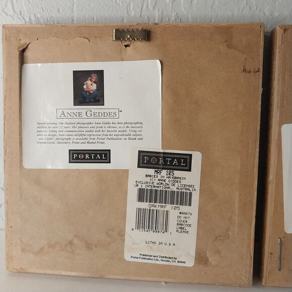 Vintage Anne Geddes Bathroom Prints 90s Babies Framed Decor 7x7 Set Of 2 - Picture 5 of 6